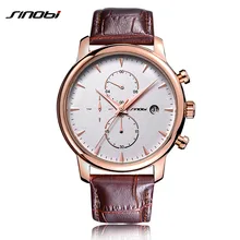 SINOBI Chronograph Watches Mens Business Fashion Brown Leather Strap Quartz Watch Male Wrist Watch 2018 Relogio