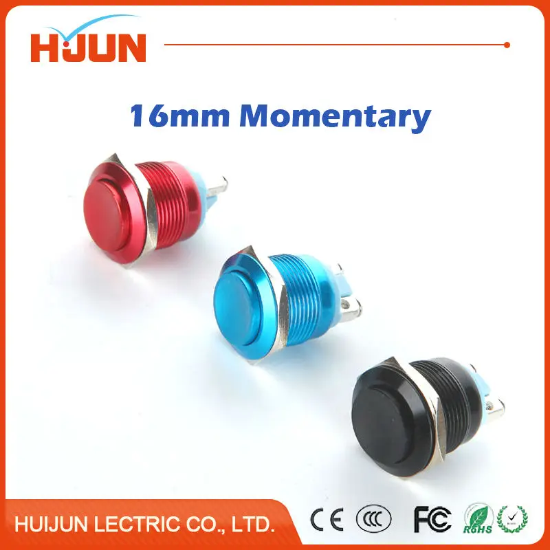1pcs 16mm Waterproof Momentary High Round Red Bule Black Metal Push Button Switch Car Start Horn Speaker Bell Automatic Reset