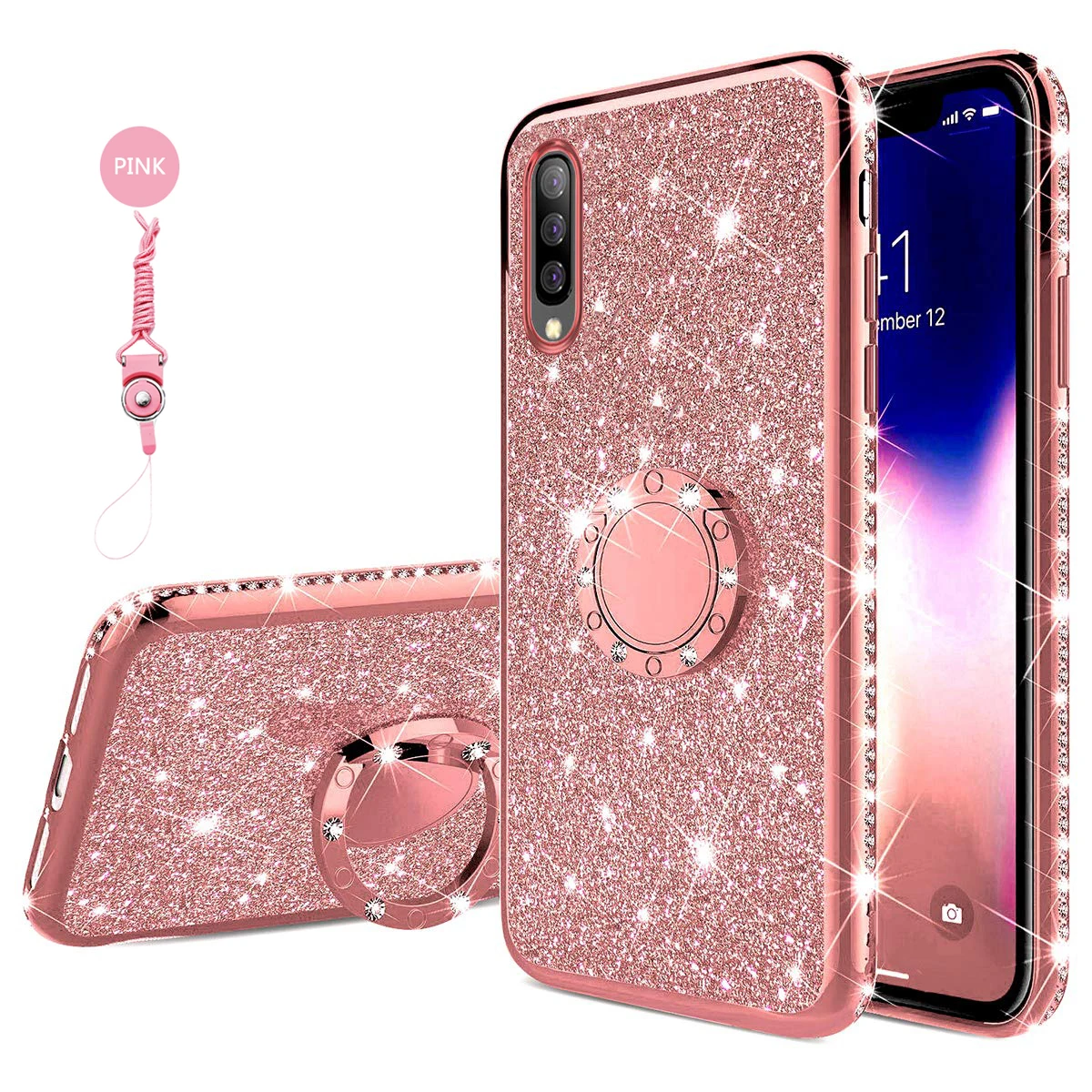Чехол-подставка для samsung Galaxy A30, A40, A50, A60, A70, M20, M30, A6, A8, блестящая пудра, мягкий чехол