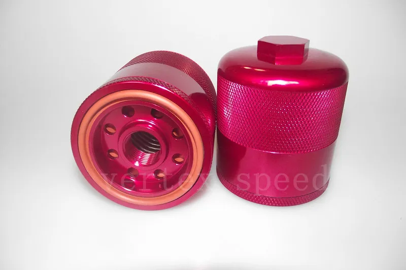 

Reusable billet Oil Filter Aluminium 30 Micron washable Stainless steel mesh filter in red