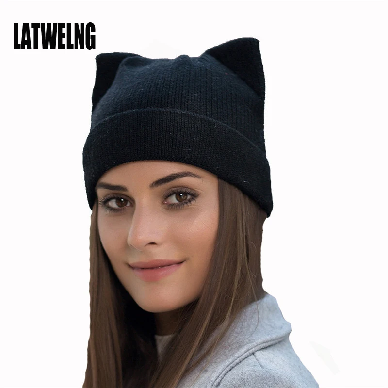 Warm Beanies Cap With Ears Skullies Gorro Women Autumn Winter Hats For