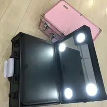 Светодиодный платной коробка для косметики с светильник Портативный Красота коробка для лака для ногтей, Инструменты держатель