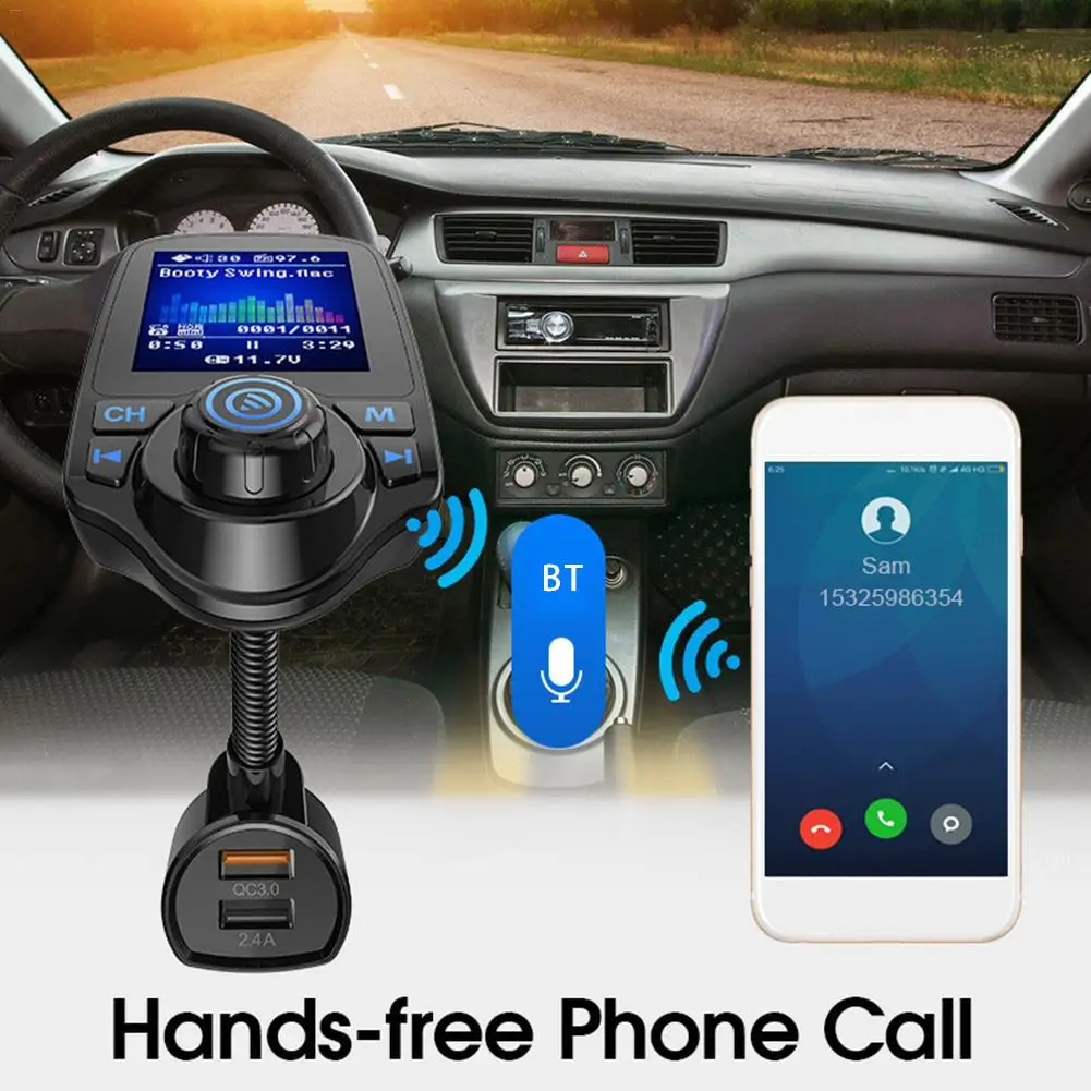 T10D Bluetooth FM передатчик, Автомобильный плеер комплект карты автомобиля Зарядное устройство быстрой с QC3.0 Dual USB вольтметр AUX IN вход/выход DC 12 V/24 V