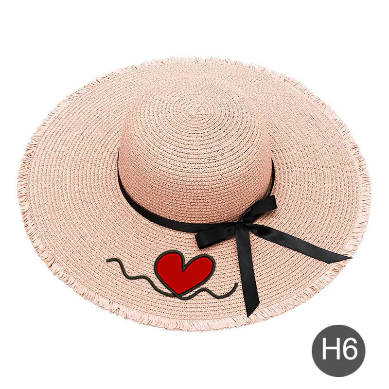 Вышивка на заказ изготовленный на заказ логотип текст ваше имя Для женщин шляпа от солнца с большими полями соломенная шляпа с плоской подошвой, уличные пляжные шляпы Летние Кепки дропшиппинг - Цвет: H6