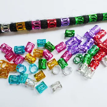 

100Pcs/Bag Mix 7 Colors Golden Silver Plated Dread Dreadlock Beads Adjustable Cuff Clip 8MM Hole Rign Hole Metal Tube Lock
