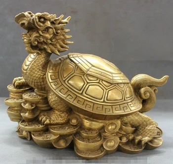 

ZSR 1026++++++13" China Pure Brass Folk 8 Diagrams Dragon Turtle On Wealth Coin YuanBao Statue