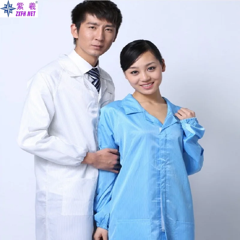

Striped Polyester Filament Antistatic ESD Zipped Gownesd ESDsmock lab coat Electronics Factory