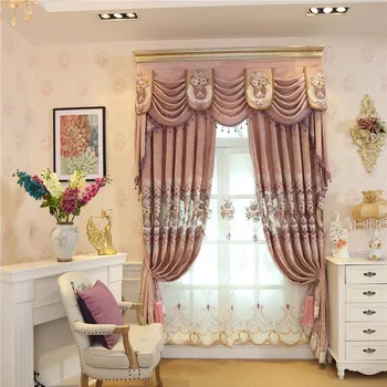 

European Luxury Decorative Embroidered Lace Blackout Curtains for The Living Room Bedroom Window Curtains Valances Pink Tulle