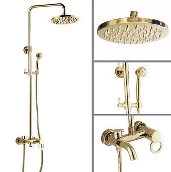 

Luxury Polished Gold Color Brass Single Circle Handle Bathroom Round Rainfall Shower Faucet Set Bath Tub Mixer Tap mgf402
