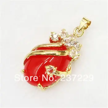 

Wholesale price FREE SHIPPING ^^^^5PCS Solitaire multicolor natural Red stone Gold Pendant With Necklace