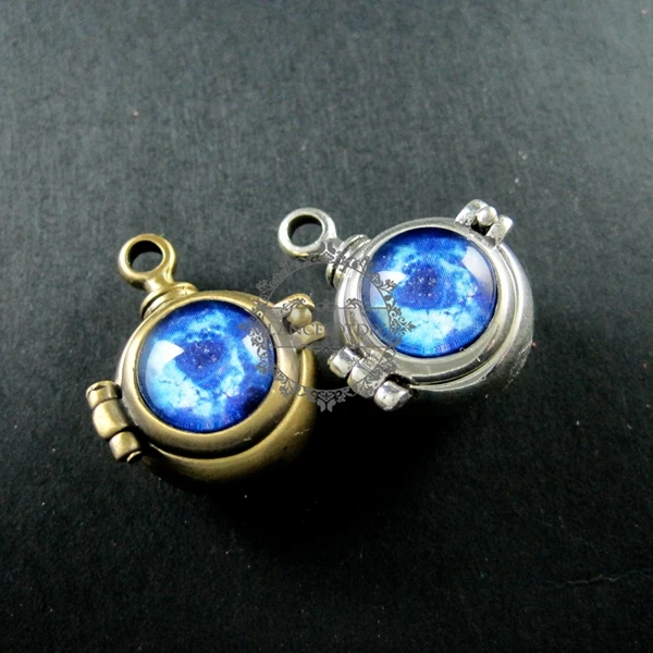 

22mm antiqued silver,bronze blue galaxy collage cabochon steam punk ball vial wish pendant charm 1800120