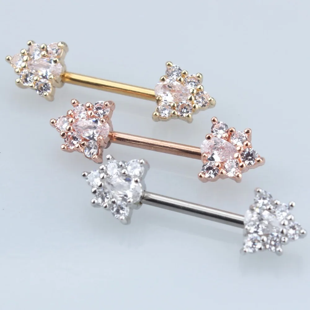 Прямые ювелирные изделия из нержавеющей стали 316L с фианитом|piercing body jewelry|body
