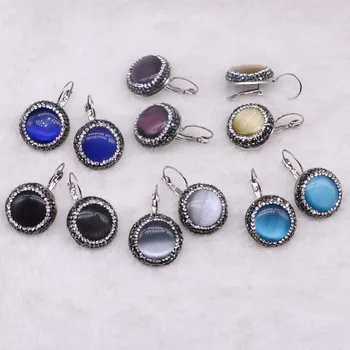 

10 pairs Natural stone earrings mix colors stone round stone earring druzy earring wholesale jewelry gem jewelry for women 3346