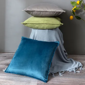 

45 x 45cm Pillowcase Zippered Pillow Cover For Bedroom Solid Velvet Square Throw Pillow Case Decorative