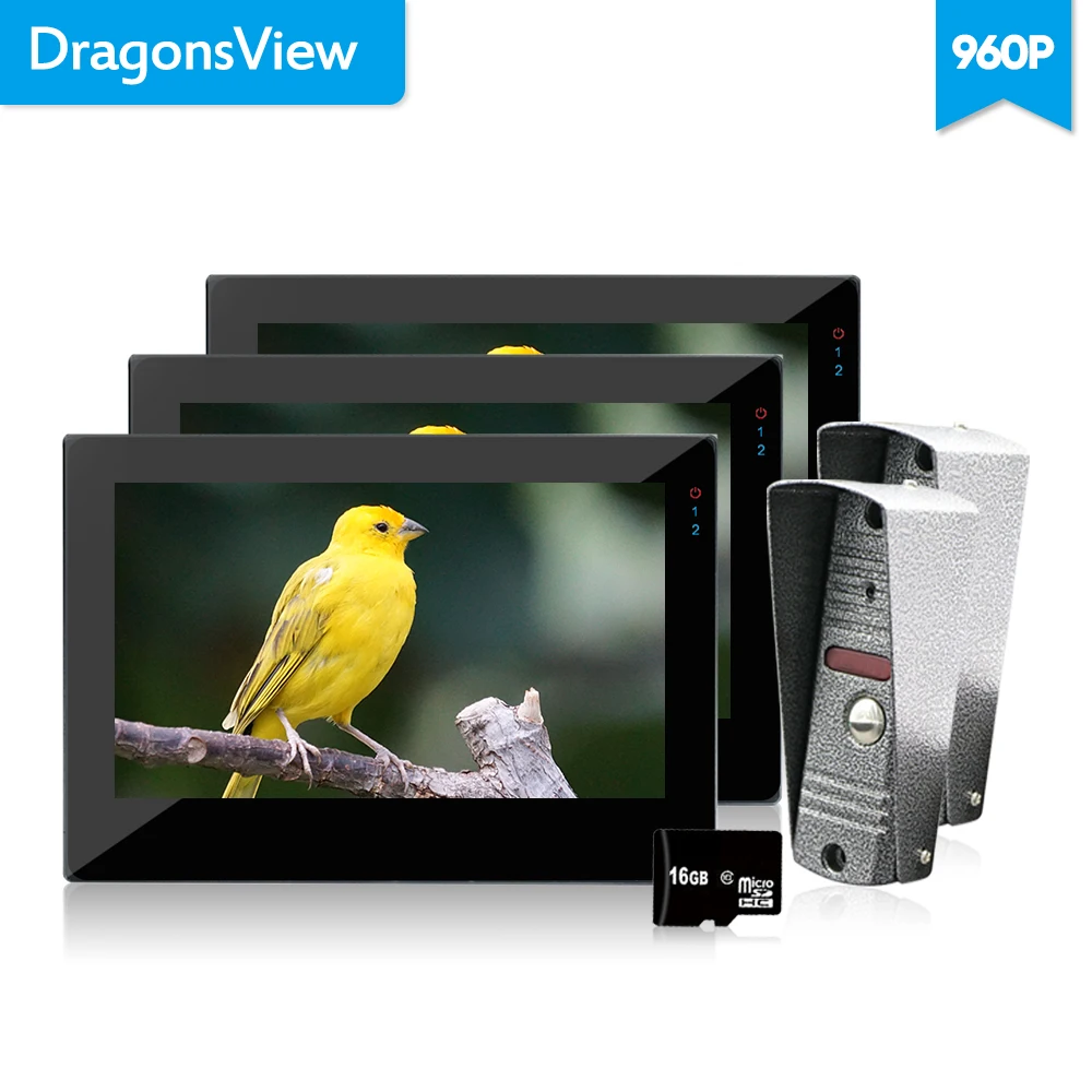 Dragonsview 7 Inch 960P Video Door Phone Doorbell Intercoms for a Private House Electronic lock Supported(Not Included) Motion