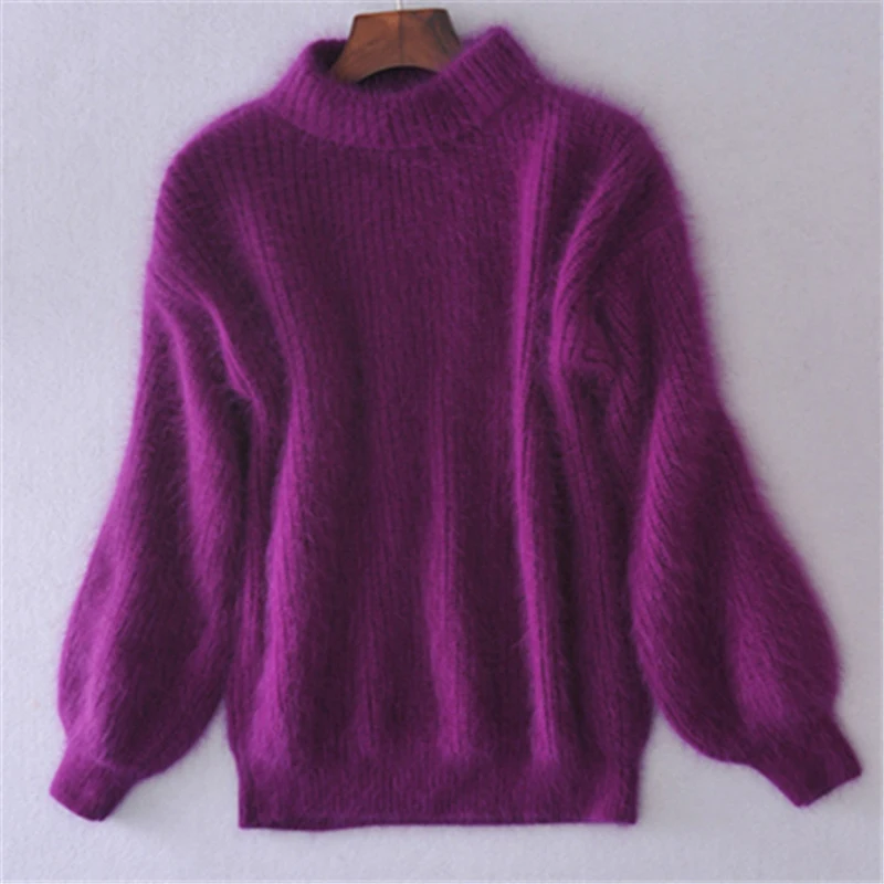 Зима Весна модные повседневные утолщенные теплые водолазки мохер женские свитера с рукавами-фонариками модное повседневное обтягивающее пуловер