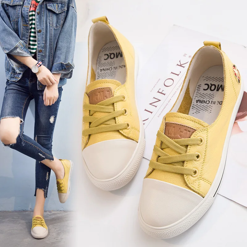 

sneakers White Shoes For Women Leather Flat Shoes Sports Lie Fallow Single Flat Women Shoes Lace Up Leather Shoes