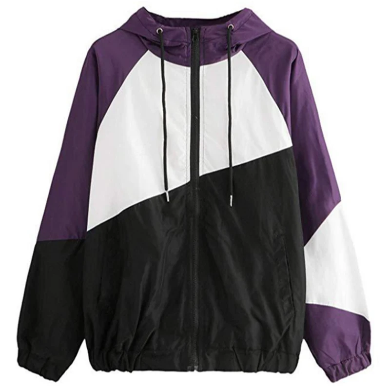 lower price  Women Basic Jackets Female Zipper Pockets Casual Long Sleeves Coats Autumn Hooded Jacket Two Tone W