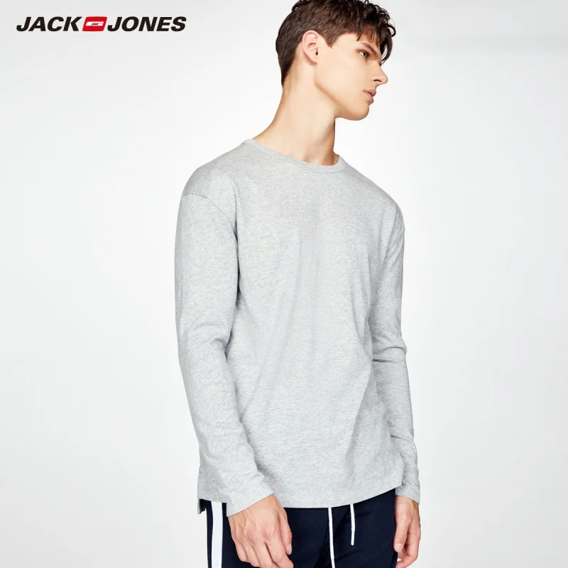 

JackJones Men's Jersey Top Leisure Solid Color T shirt Long-sleeved Knitted T-shirt New Brand Tshirt for Men 217302501