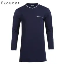 Ekouaer ночные рубашки с v-образным вырезом с длинным рукавом сплит карман свободный крой ночная рубашка Пижама для мужчин
