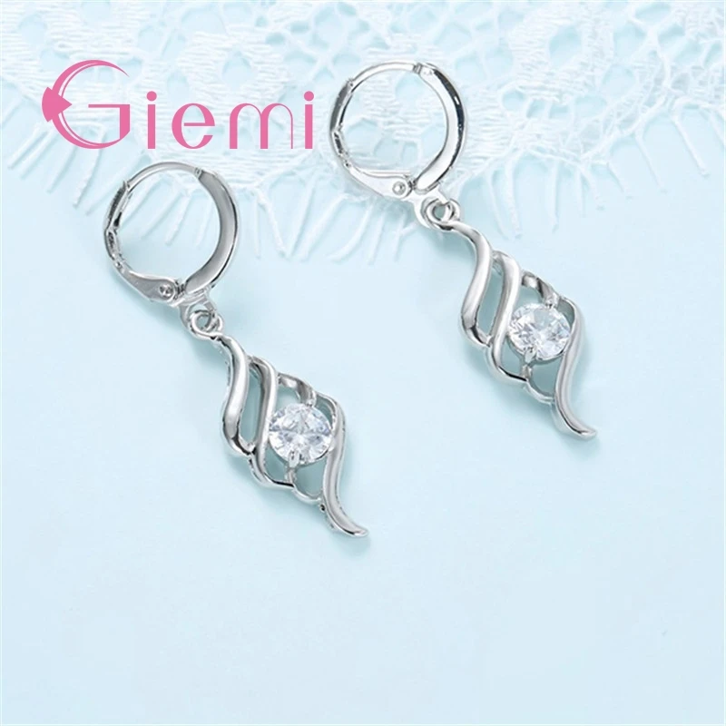 Nice Solid 925 Silver Jewelry Sets for Women Wedding Engagement Party CZ Angel Wings Pendant Necklace Hoop Earrings Set