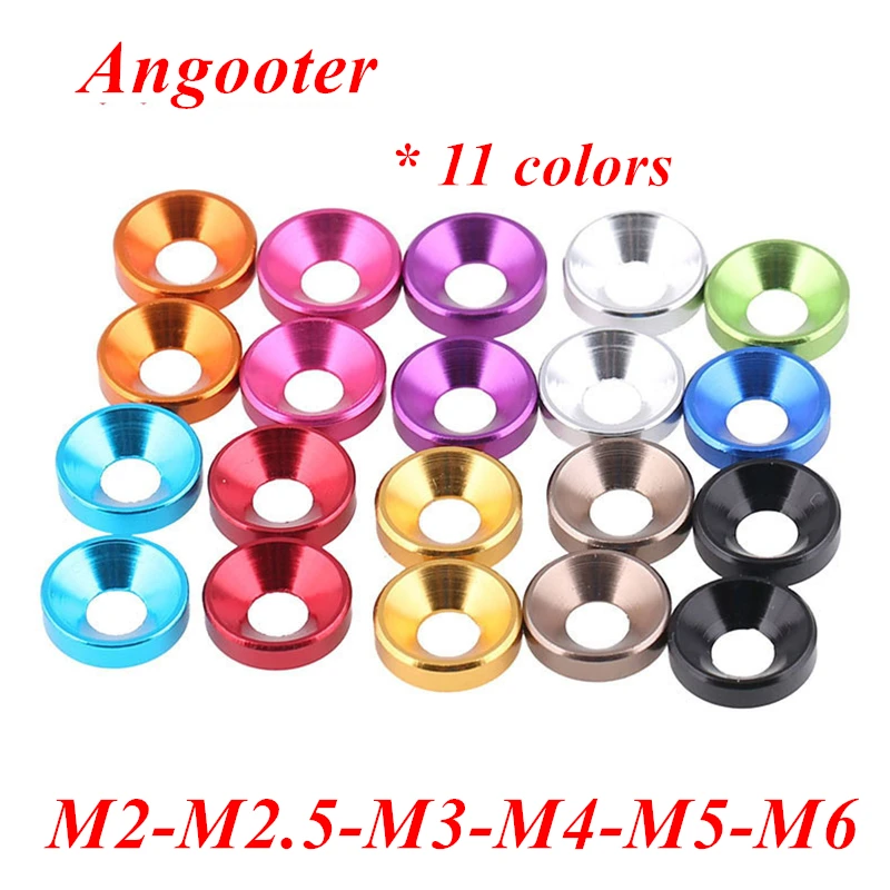 

10pcs M2 M2.5 M3 M4 M5 M6 Aluminum washer Colorful anodized Aluminum Countersunk Head Bolt Washer Gasket for Flat head Bolts