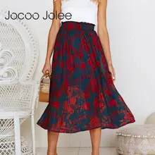 Jocoo Jolee, женские повседневные длинные юбки, высокая талия, Корейская точка, цветочный принт, плиссированные юбки с карманами, женская летняя юбка миди