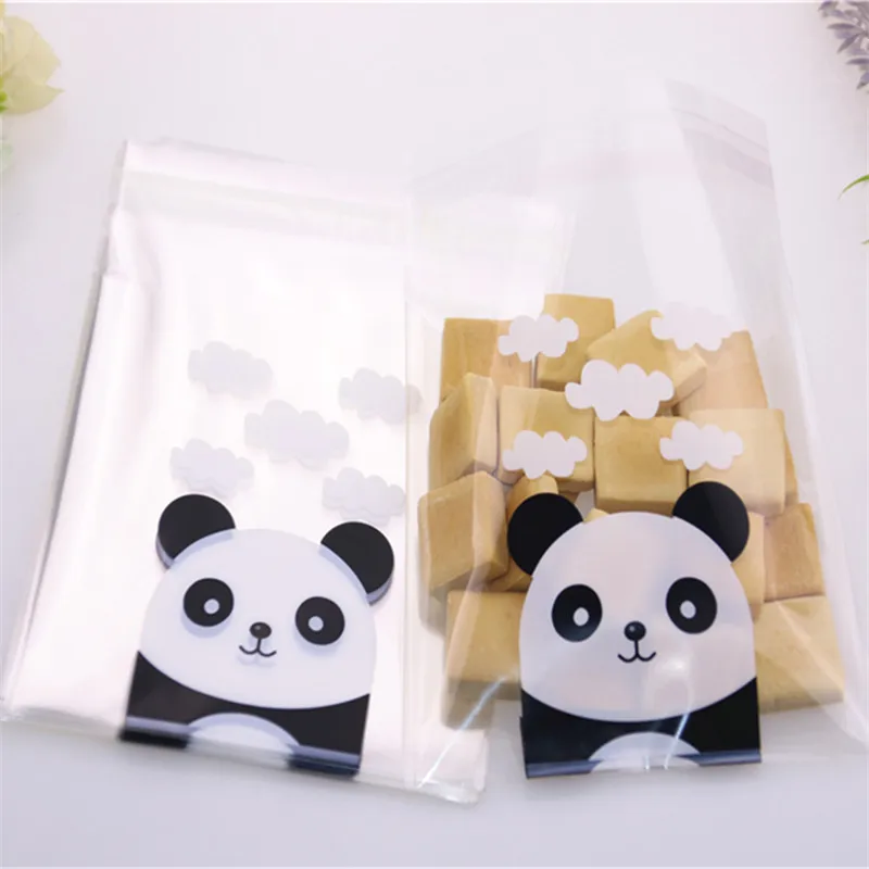 

New Design 100pcs/lot 10x13cm Christmas Cadeau Zakjes New Year Cookies Packaging With Cute Panda Self-adhesive Bags