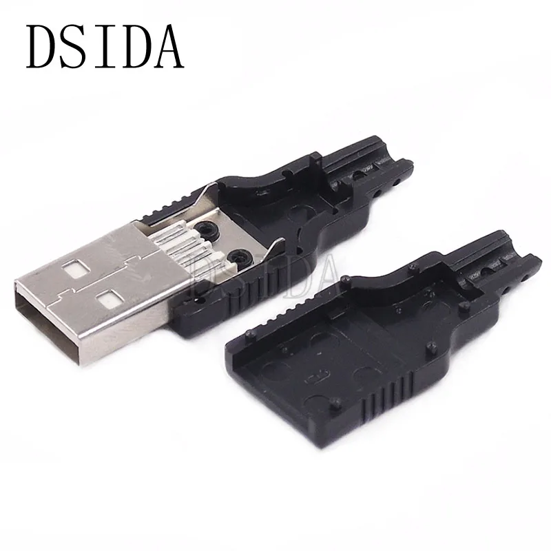 10 шт. Тип женской и мужской USB 4 Pin разъем с черной Пластик крышка USB гнездо, заказ от 5 шт. мужской+ 5 шт. женский