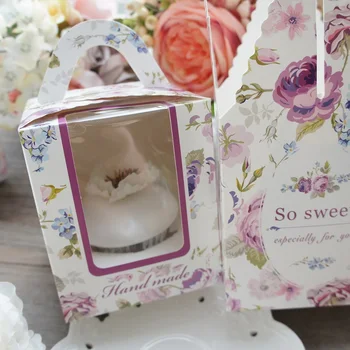 

9*9*10cm so sweet flower purple theme Cupcake Paper Box Storage Boxes Christmas girl Birthday Gifts Packaging Party Decoration