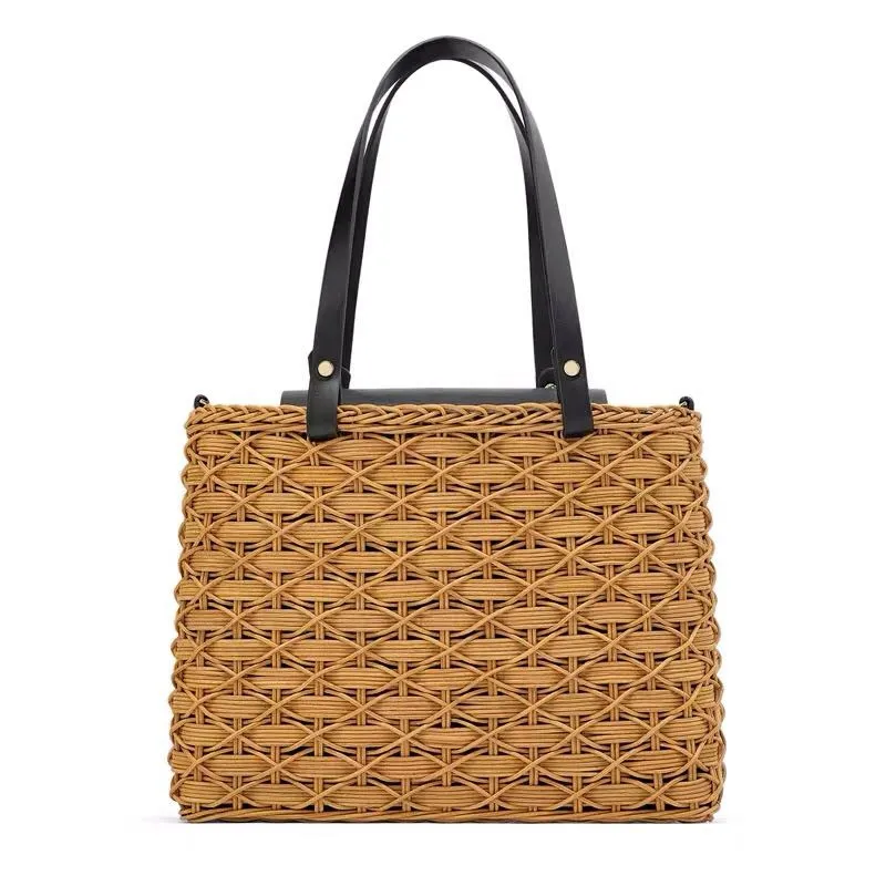 

Rattan Bag Two-tone Shoulder Messenger Bag Basket Bag for Women Fashion Woven Bag