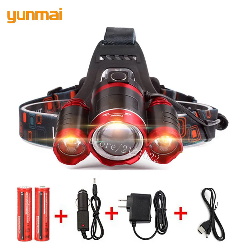 

9000Lm Led Lighting Head Lamp T6+2Q5 LED Headlamp Headlight Camping Fishing Light +2*18650 Battery+Car EU/US/AU/UK Charger+1*USB
