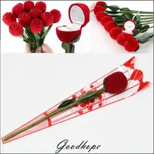 Флокированные ювелирные кольца коробки длинный стебель, красная бархатная Роза на День святого Валентина Романтика свадебное кольцо серьги украшение с подвеской Подарочная коробка-дисплей