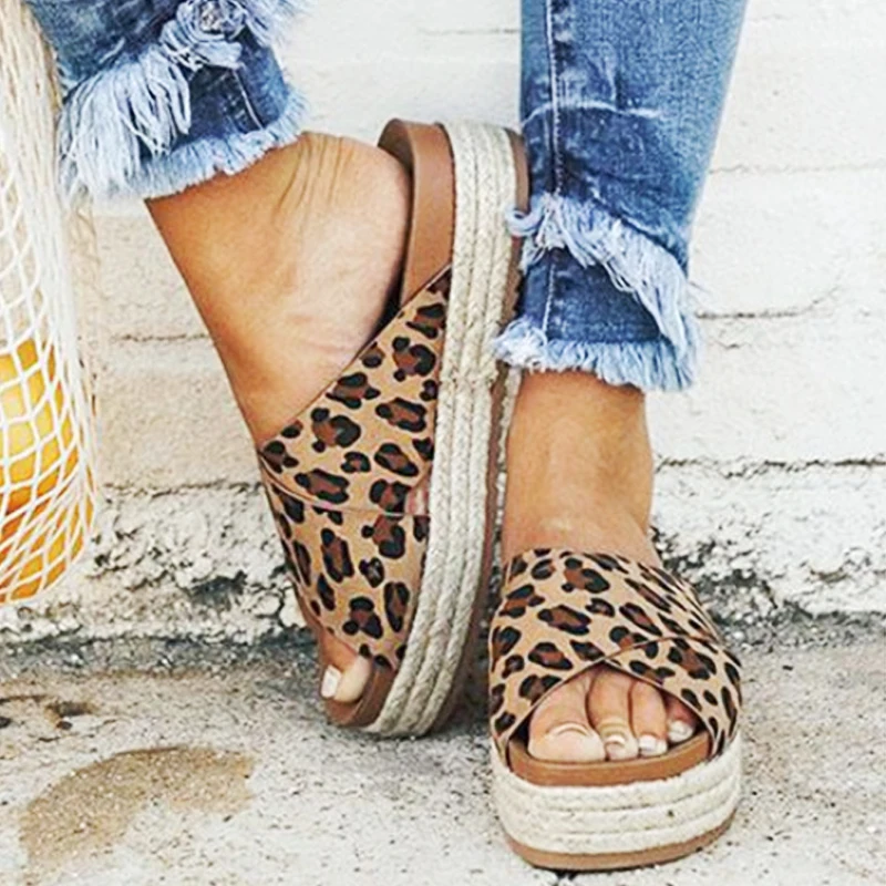 

ADISPUTENT Flip Flops Female Slides Wedge Platform High Heels Women Leopard Slippers Comfort Beach Summer Casual Ladies Shoes 43