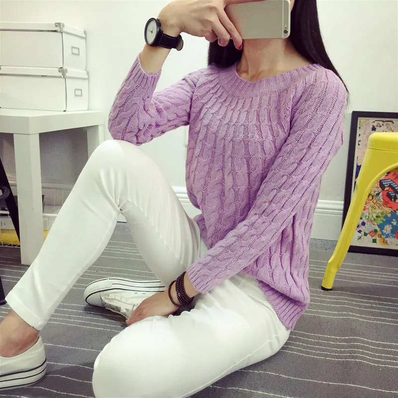 Neploe однотонный вязаный свитер для милых девушек, повседневный Женский пуловер Losse, Осень-зима, новая мода, круглый вырез, Sueter Mujer 69074 - Цвет: purple