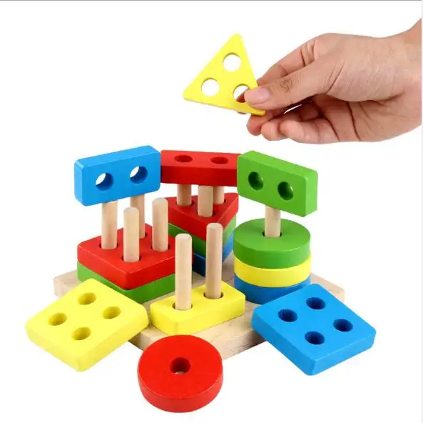 Children's DIY Wooden Building Blocks Montessori Geometric Shape Pairing Board Model Set Early Educational Toys For Children Kid