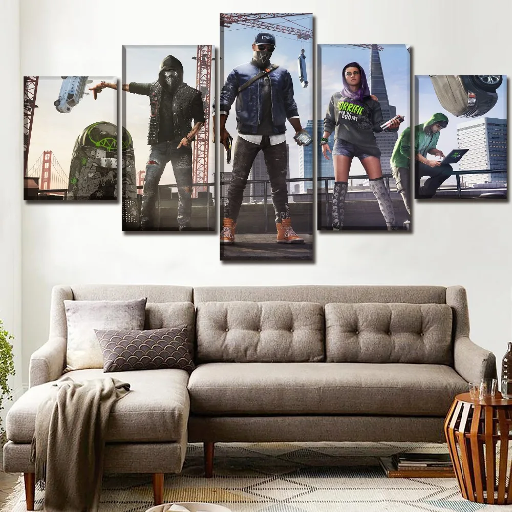 

Home Decoration Canvas Painting Printing 5 Panels Game Watch Dogs 2 Young Wrench Posters For Modern Living Room Wall Pictures