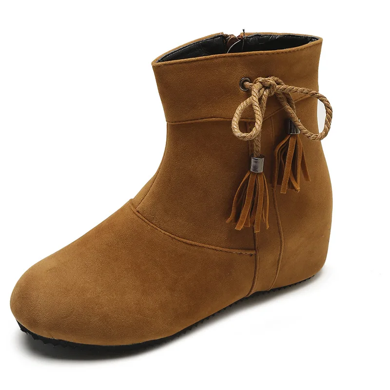 

2018 autumn and winter slope with large size round head side zipper comfortable mid-heel fashion women's boots brwon 1022