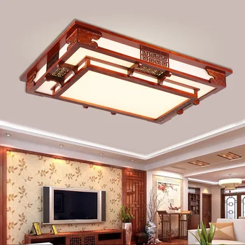 

Chinese wood LED ceiling lamps living room rectangular classical imitation wooden wind acrylic ceiling light ZA1123519