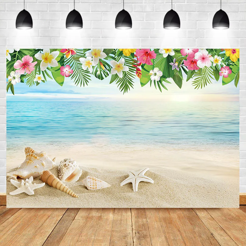 

Neoback Summer Beach Flower Custom Photography Backdrops Shell Conch Beach Photography Backdrops Studio Shoots