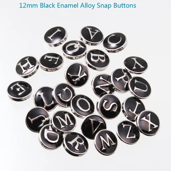 

260pcs/lot Black A-Z Alphabet Snap Buttons fit 12mm Snap Button Bracelet&Bangles Letters DIY Snap Jewelry Charms