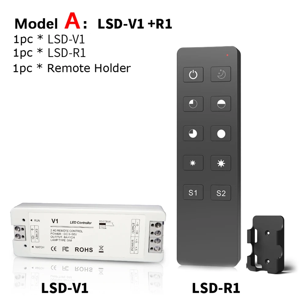 Lisxchda светодиодный диммер 12 В 5 в 24 в 36 В 8A PWM Беспроводной RF светодиодный диммер вкл. Выкл. С пультом дистанционного управления 2,4G для одноцветный светодиодный светильник - Цвет: Model A