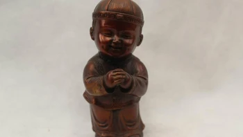 

7"China Chinese Folk Red Bronze Wealth Boy Lad congratulation Statue Sculpture