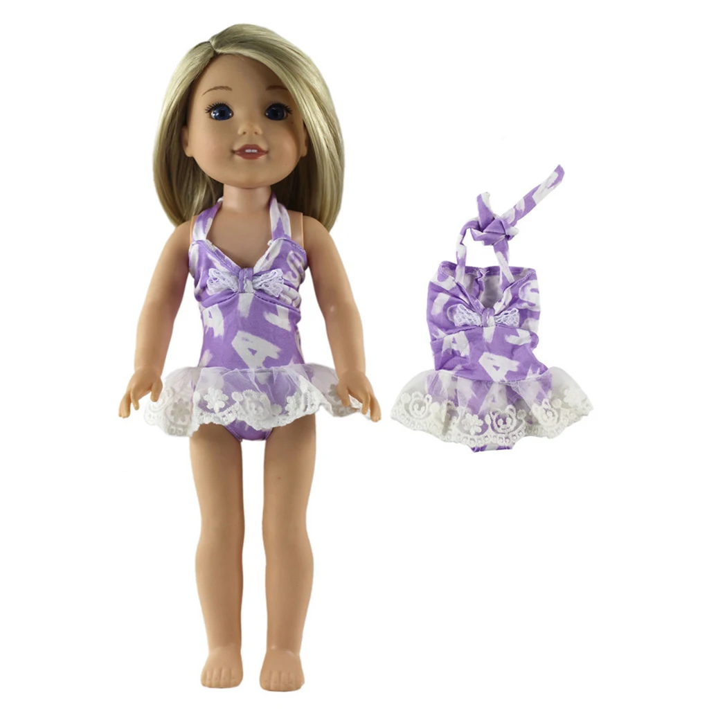 14inch Girl Doll Clothing Costume Strap Swimsuit Printed Jumpsuit For   for Wellie Wishers Doll Accessories Purple