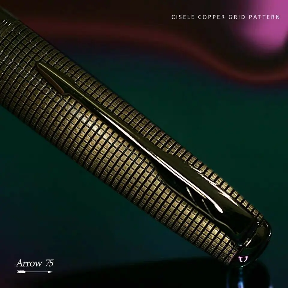 

Jinhao Golden Grid Pattern Fountain Pen Converter Pen F Nib With Arrow Clip