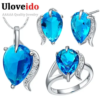 

Uloveido Crystal Jewellery Sets for Women Silver Wedding Earrings Ring Necklace Set Costume Jewelry Sieraden sets 49% Off T474