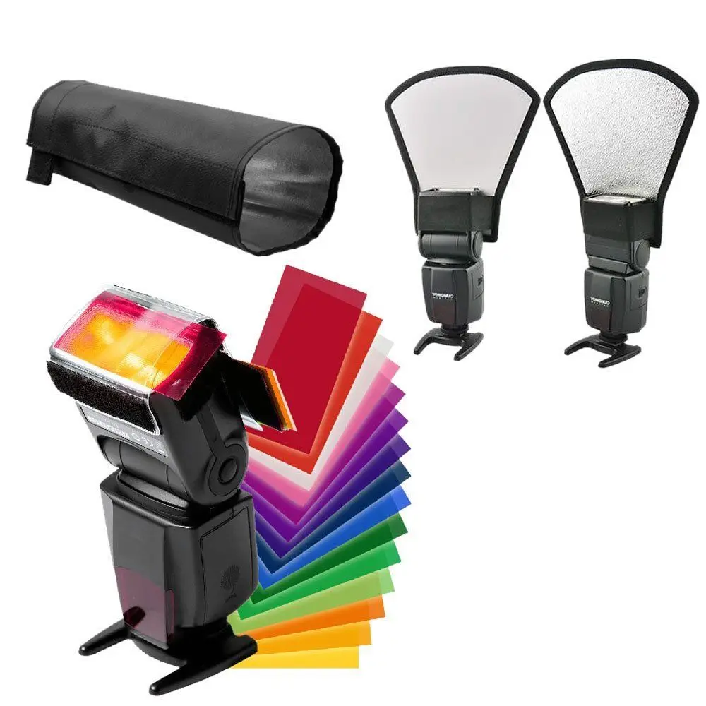 

12Colors card Flash Diffuser Kit+silver/white Reflector+Foldable Beam Snoot For Canon Nikon Sony Pentax Yongnuo flash photoflash