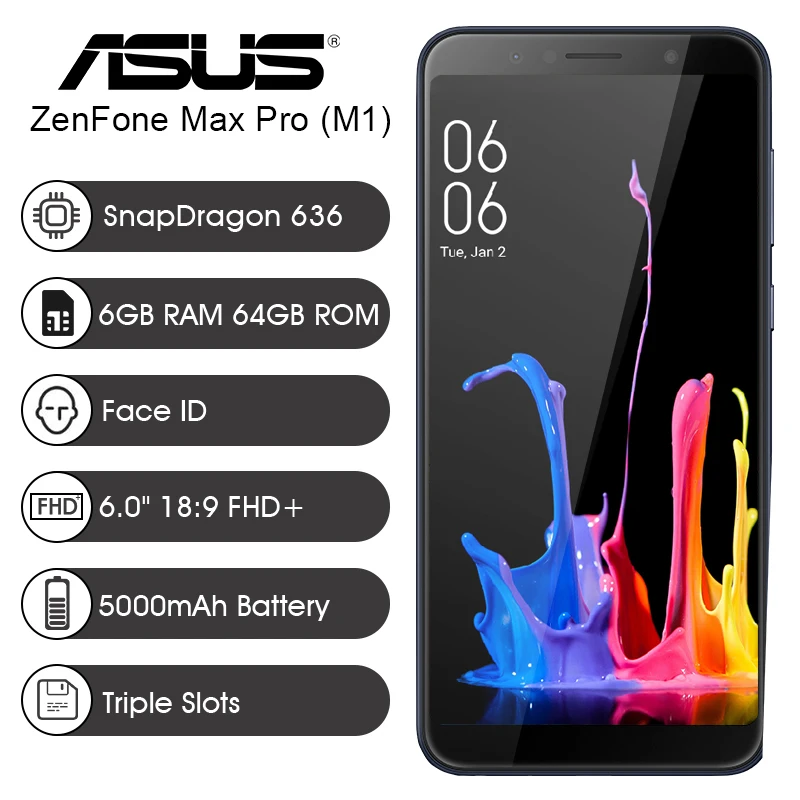 Оригинальный мобильный телефон Asus ZenFone Max Pro (M1) ZB602KL SnapDragon 636 6 ГБ 64 Android 8 1 0 дюймов 4G