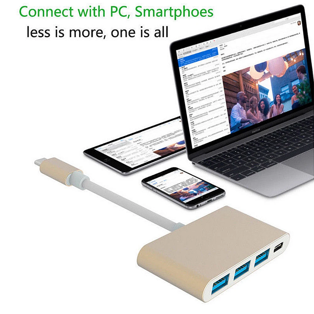 

4 in1 USB 3.0 Hub Dual Type-C Multiport Thunderbolt Adapter 4K HDMI For MacBook Pro For apple smartphone free shipping