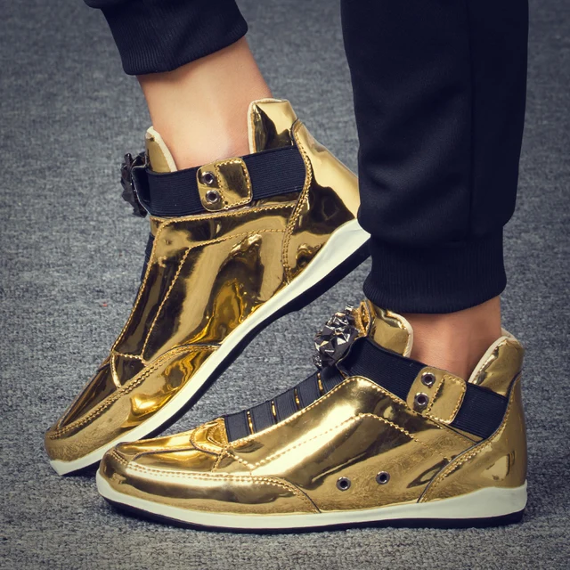 US $9.18 New Fashion High Top Casual Shoes For Men Super Cool lion Head gold silver botas Mens Casual Shoes 